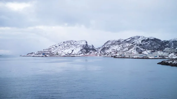 Szép hó Vagylagosan táj a csónakot, Lofoten — Stock Fotó