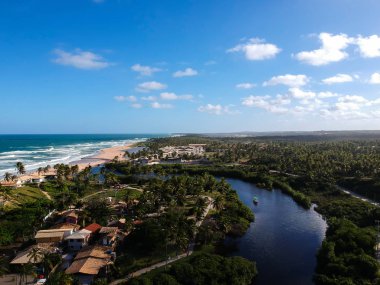 Praia görünümünü dron yapmak Imbassai, Bahia, Brezilya
