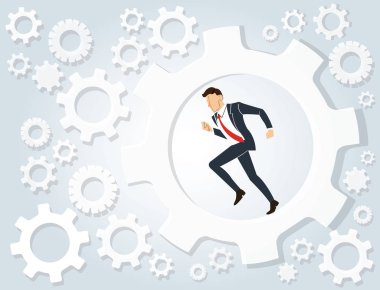 Tekerlek dişli arka plan vektörde çalıştıran iş adamı