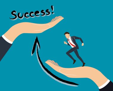 Yardım eli. Başarı için çalışan bir iş adamı. iş kavramı vektör