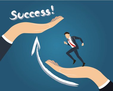 Yardım eli. Başarı için çalışan bir iş adamı. iş kavramı vektör