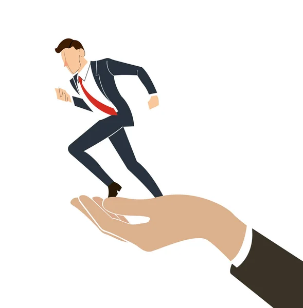 Hand holding hurry running businessman vector — Stock Vector