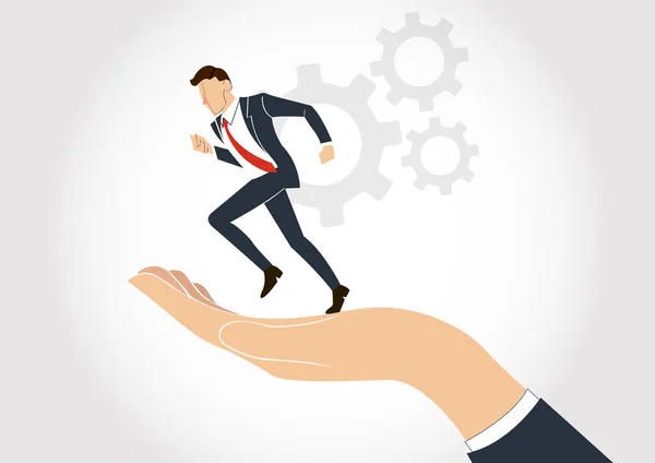 Hand holding Businessman running with gear vector — Stock Vector