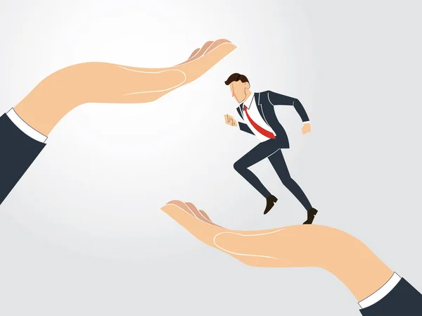 Helping Hand. Un homme d'affaires qui court vers le succès. entreprise Concept vecteur — Image vectorielle