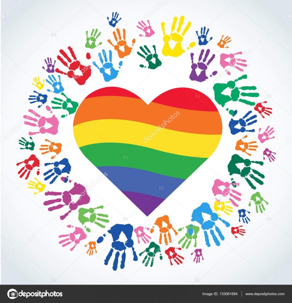 Stampe colorate a mano e vettore di forma cuore arcobaleno — Vettoriale Stock