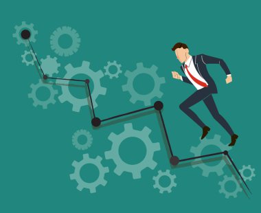 Dişliler ve yüksek üzüm plan vektör ile çalışan iş adamı