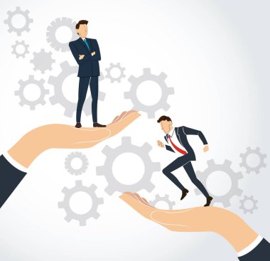 büyük alkış tutan işadamı ve Gears'ı arka plan, iş kavramı 