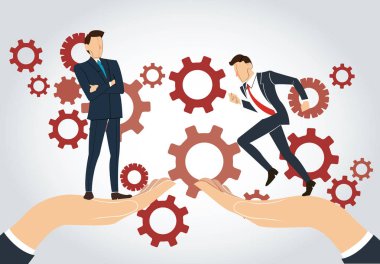 büyük alkış tutan işadamı ve Gears'ı arka plan, iş kavramı 