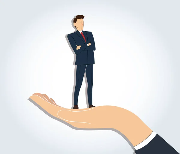 Homme d'affaires prospère debout avec les bras croisés dans une grande main tenant — Image vectorielle