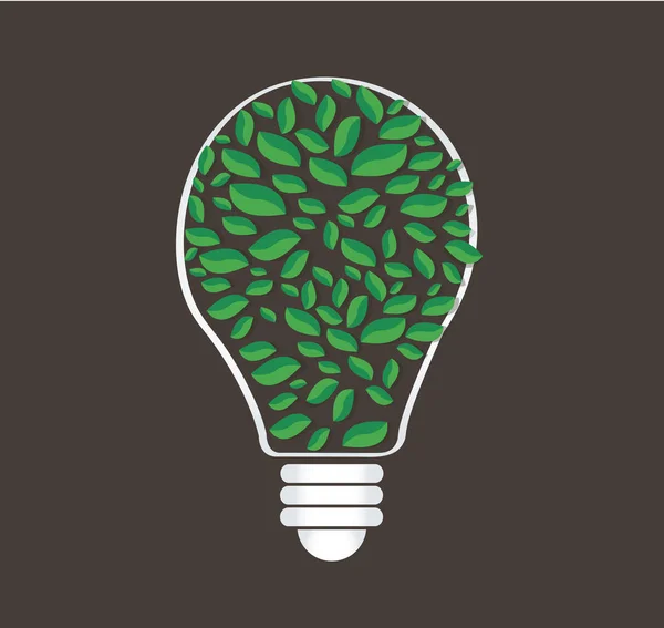 Gröna blad i glödlampa form vektor, naturen koncept, Världsmiljödagen — Stock vektor