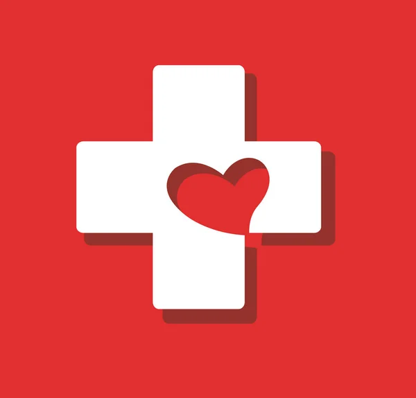 Hjärtat i cross medical hospital ikonen vektor — Stock vektor