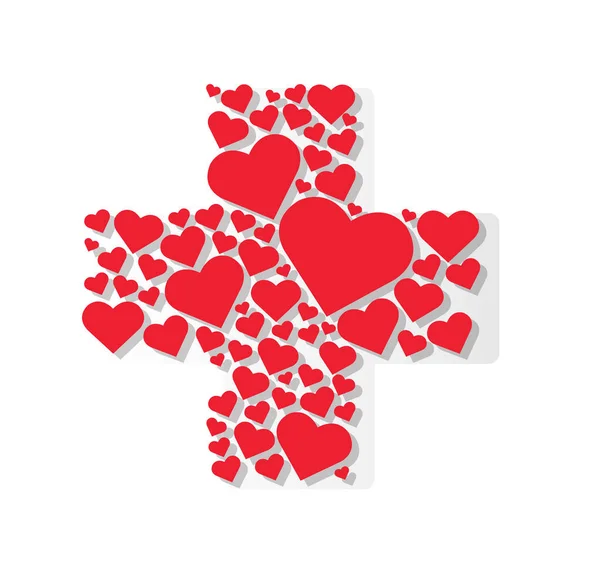 Corazones en forma médica cruzada hospital icono vector — Vector de stock