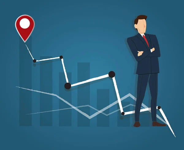 Çapraz kol ve yüksek grafik arka planı, iş kavramı ile ayakta başarılı iş adamı  