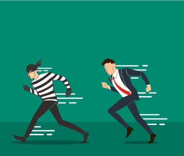 hırsız ve hacker arka plan kod alıcı bir işadamı vektör çizim