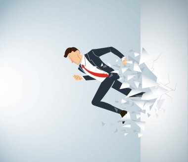 İşadamı kırma duvar başarı için çalışıyor. İş kavramı illüstrasyon. 