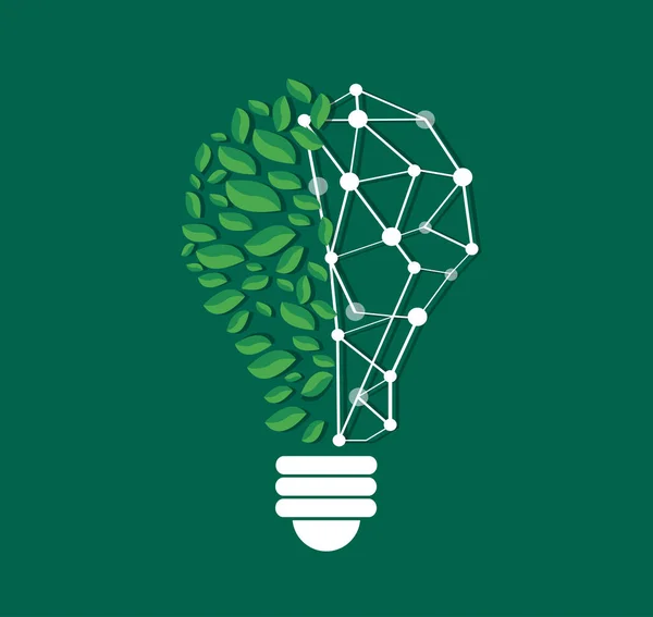 Zelené lístečky v žárovka tvar a technologie linky vektor, příroda eco koncept, světový den životního prostředí — Stockový vektor