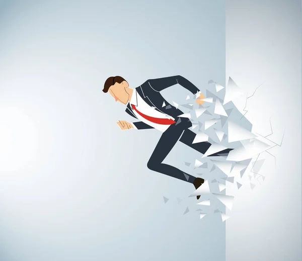 Uomo d'affari in corsa Rompere il muro per il successo. Illustrazione del concetto aziendale . — Vettoriale Stock