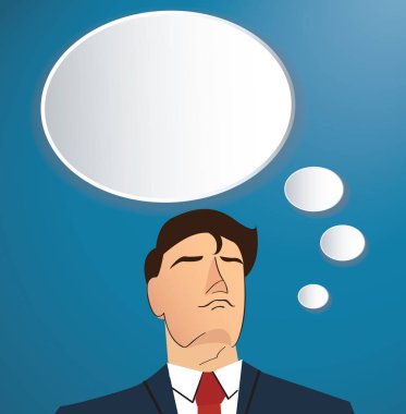 Bulut sohbet kutusu arka plan ile düşünme işadamı portresi