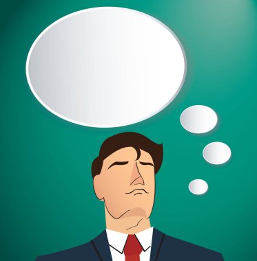 Bulut sohbet kutusu arka plan ile düşünme işadamı portresi