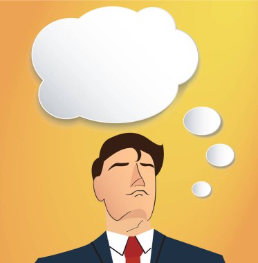 Bulut sohbet kutusu arka plan ile düşünme işadamı portresi