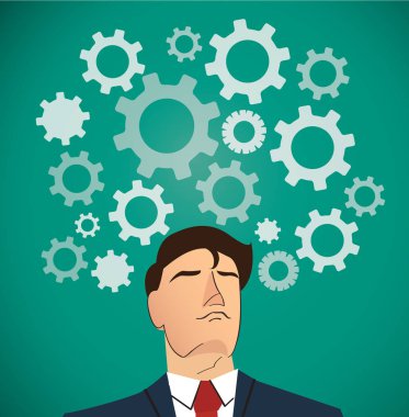 Gears'ı simgesi arka plan ile işadamı portresi 