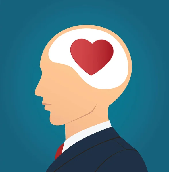Homme d'affaires avec icône de coeur dans la tête . — Image vectorielle