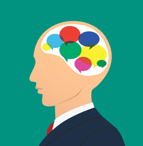Businessman with colorful chat box icon in head vector.