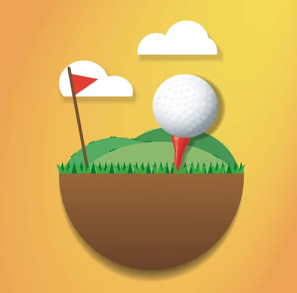 Golfbal op de grond en rode vlag achtergrond vector — Stockvector