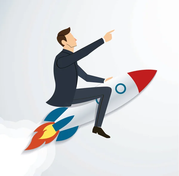 Empresario Volando con un cohete al vector de fondo de éxito. Ilustración del concepto empresarial . — Vector de stock