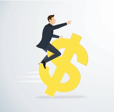 bir adam sürme Doları simge vektör. iş kavramı illüstrasyon. başarı için yol. 