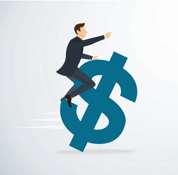 Un hombre montando vector icono de dólar. ilustración del concepto de negocio. camino al éxito . — Vector de stock