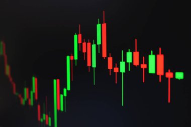 Stok Forex yeşil ve siyah arka plan, Forex piyasası, kırmızı grafik ticaret.