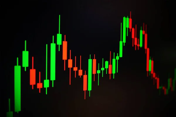 Aktien Forex grüne und rote Grafik mit schwarzem Hintergrund, Devisenmarkt, Handel. — Stockfoto
