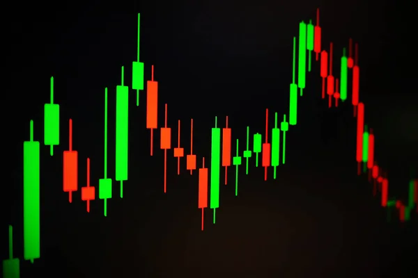 Állomány, Forex zöld és piros grafikont fekete háttér, a Forex piacon, kereskedelmi. — Stock Fotó