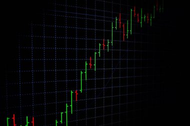Menkul Kıymetler Borsası siyah arka plan, Forex piyasası, yeşil ve kırmızı Graph'la ticaret.
