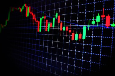 Menkul Kıymetler Borsası siyah arka plan, Forex piyasası, yeşil ve kırmızı Graph'la ticaret.