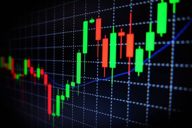 Menkul Kıymetler Borsası siyah arka plan, Forex piyasası, yeşil ve kırmızı Graph'la ticaret.