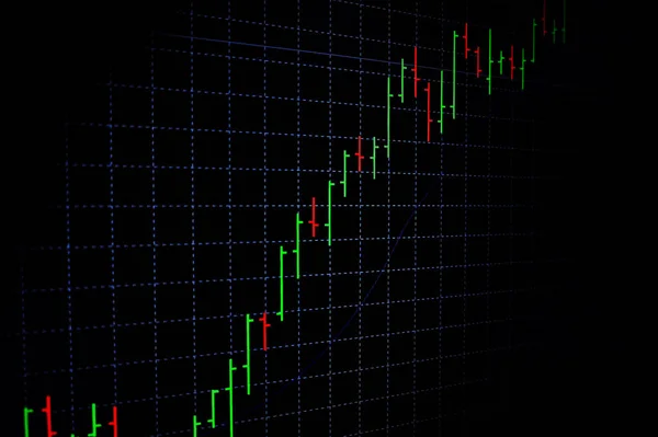 外国為替市場では、黒の背景に証券取引所の緑と赤のグラフの取引. — ストック写真
