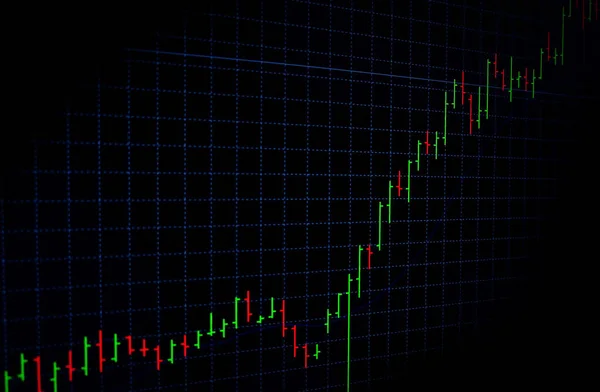 Beurs van groene en rode grafiek met zwarte achtergrond, forexmarkt, handel. — Stockfoto