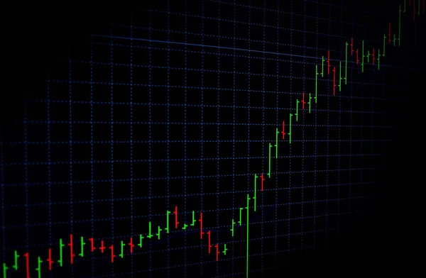 Burze zelené a červené graf s černým pozadím, Forex trhu, obchodování. — Stock fotografie