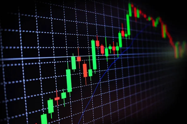 Beurs van groene en rode grafiek met zwarte achtergrond, forexmarkt, handel. — Stockfoto