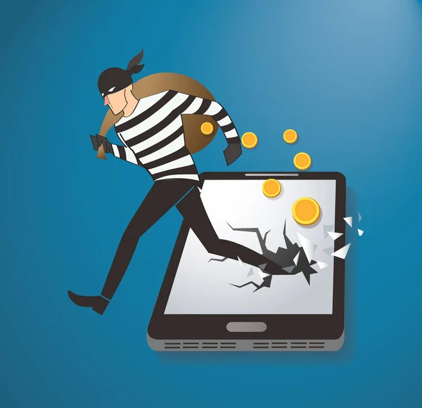 Tolvaj Hacker ellopja a pénzt, a szúró telefon — Stock Vector