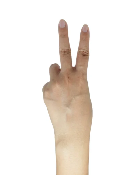 勝利のシンボルを 2 本の指を持つ手. — ストック写真