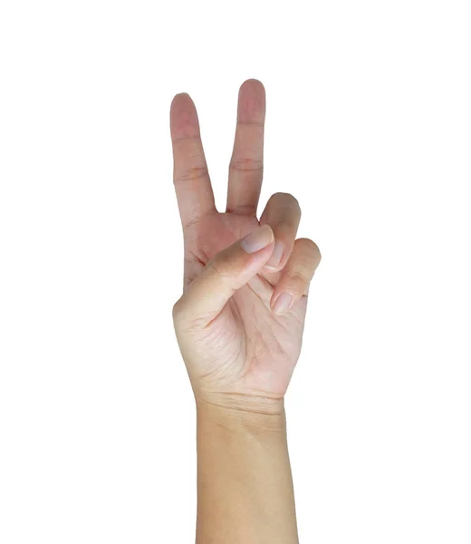 勝利のシンボルを 2 本の指を持つ手. — ストック写真