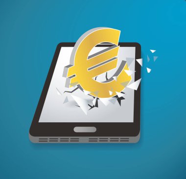 Euro simgesi kırma ekran smartphone ile vektör  