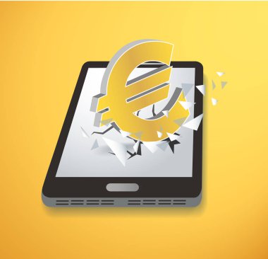 Euro simgesi kırma ekran smartphone ile vektör  
