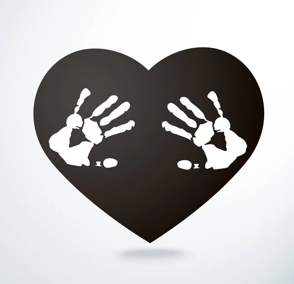 Hand print in het hart vorm vectorillustratie — Stockvector