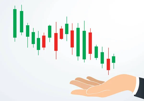 Kezében gyertyatartó chart tőzsdén vektor — Stock Vector