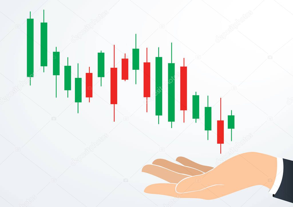 hand holding candlestick chart stock exchange vector