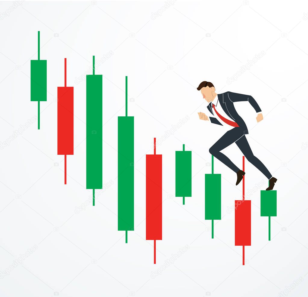 running businessman on Candlestick stock exchange vector